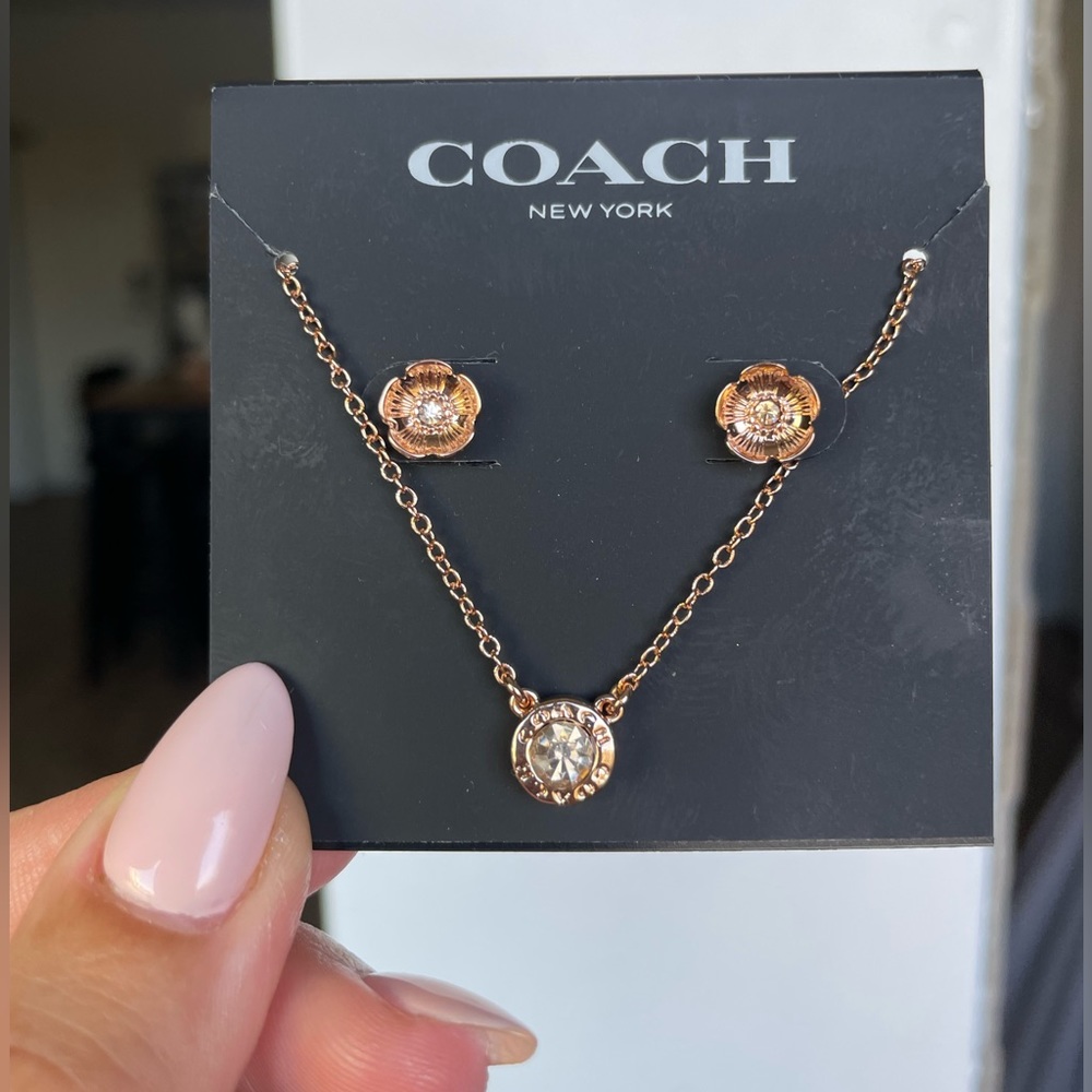 Coach Rose Gold necklace & earrings set